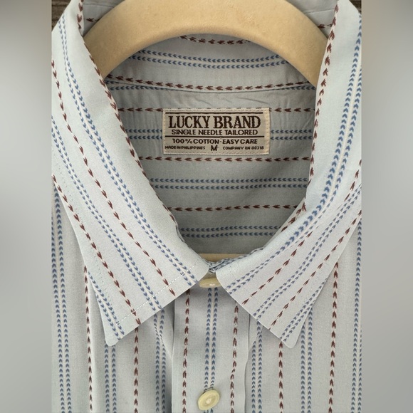 Lucky Brand Button Down Shirt EUC Baby Blue Striped Embroidered 100% Cotton - Picture 5 of 15